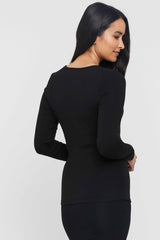 L/S Cross Front Top - Black