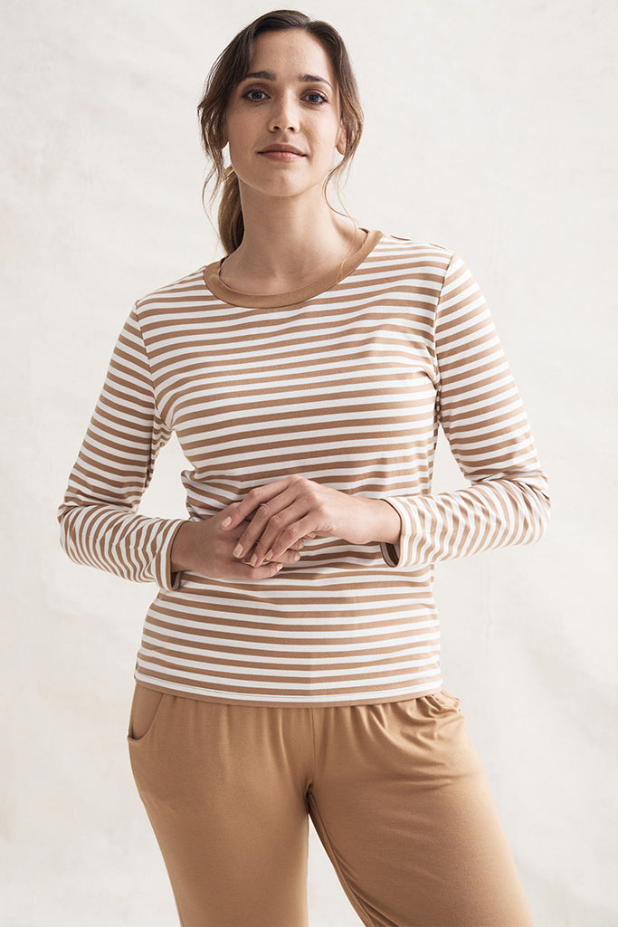 Cassie Crew Neck - Biscuit Stripe