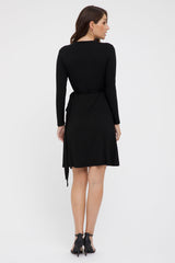 Long Sleeve Wrap Dress - Black