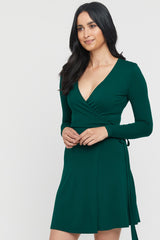 Long Sleeve Wrap Dress - Dark Emerald