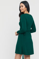 Long Sleeve Wrap Dress - Dark Emerald