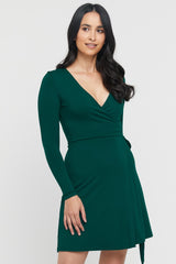 Long Sleeve Wrap Dress - Dark Emerald