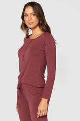 Long Sleeve Henley Top - Burgundy