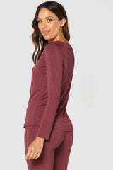 Long Sleeve Henley Top - Burgundy