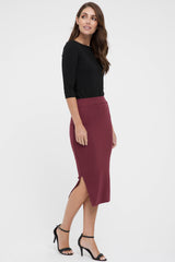 Ribbed Split Skirt - Burgundy Rib