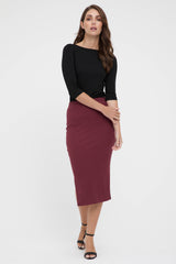 Ribbed Split Skirt - Burgundy Rib