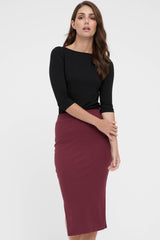 Ribbed Split Skirt - Burgundy Rib