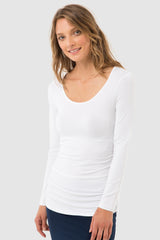 Long Sleeve Ruched Bamboo Tee - White