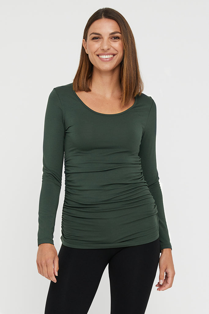 Long Sleeve Ruched Bamboo Tee - Forest