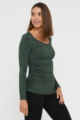 Long Sleeve Ruched Bamboo Tee - Forest