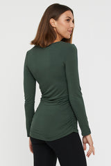 Long Sleeve Ruched Bamboo Tee - Forest