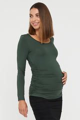 Long Sleeve Ruched Bamboo Tee - Forest