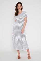 Mila Maxi Dress - White & Black Stripe