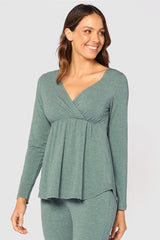 Long Sleeve Cross Front PJ Top - Moss Green