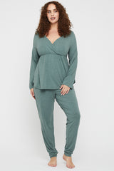 Long Sleeve Cross Front PJ Top - Moss Green