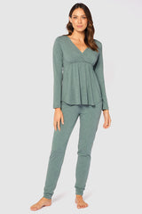 Long Sleeve Cross Front PJ Top - Moss Green