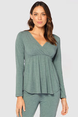 Long Sleeve Cross Front PJ Top - Moss Green