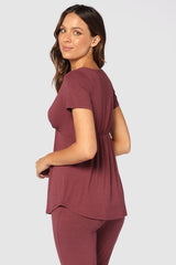 Short Sleeve Cross Front PJ Top - Burgundy