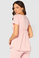 Short Sleeve Cross Front PJ Top - Rose