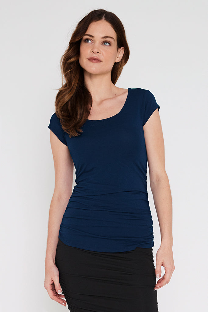 Ruched Bamboo Tee - Navy