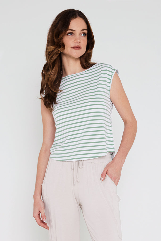 Spade Bamboo Tee - Seafoam Stripe
