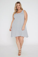 Swing Dress - White & Black Stripe