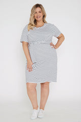 Bamboo T-Shirt Dress - White & Black Stripe