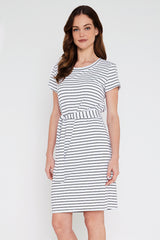 Bamboo T-Shirt Dress - White & Black Stripe