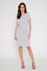 Bamboo T-Shirt Dress - White & Black Stripe