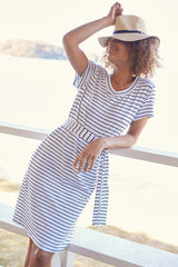 Bamboo T-Shirt Dress - White & Black Stripe