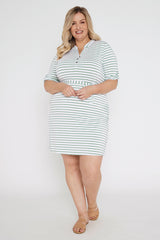 Tab Sleeve Dress- Seafoam Stripe