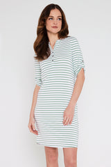 Tab Sleeve Dress- Seafoam Stripe