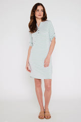 Tab Sleeve Dress- Seafoam Stripe
