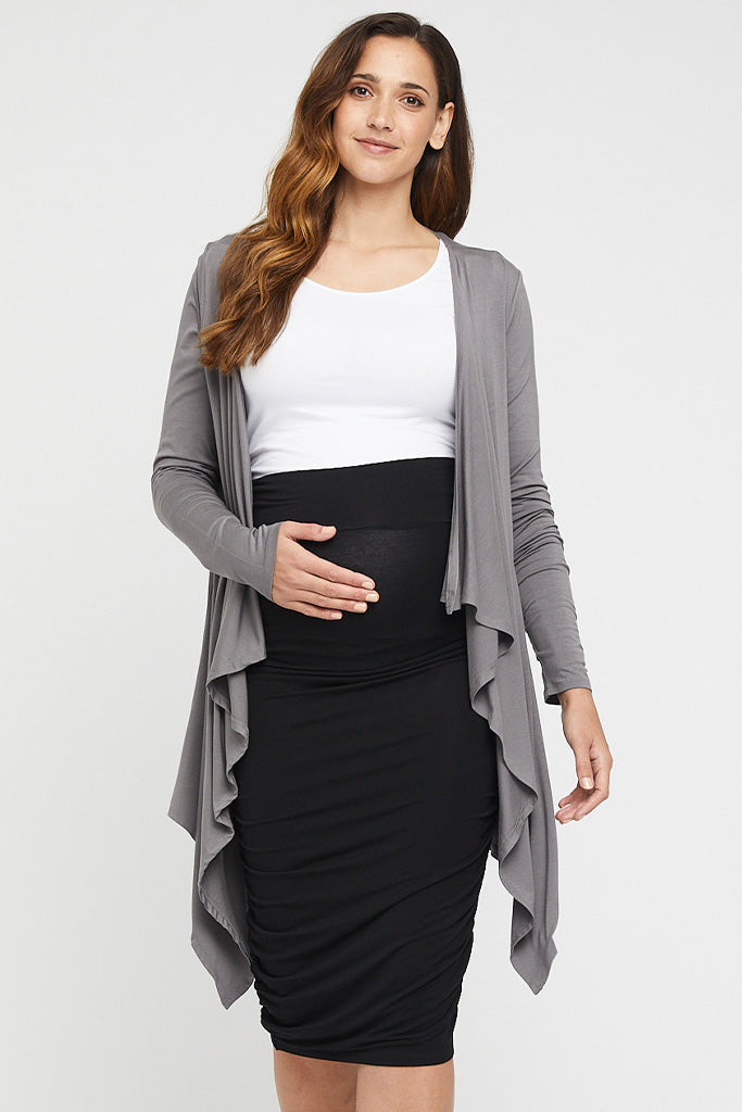 Grey Cotton & Cashmere Waterfall Maternity Cardigan